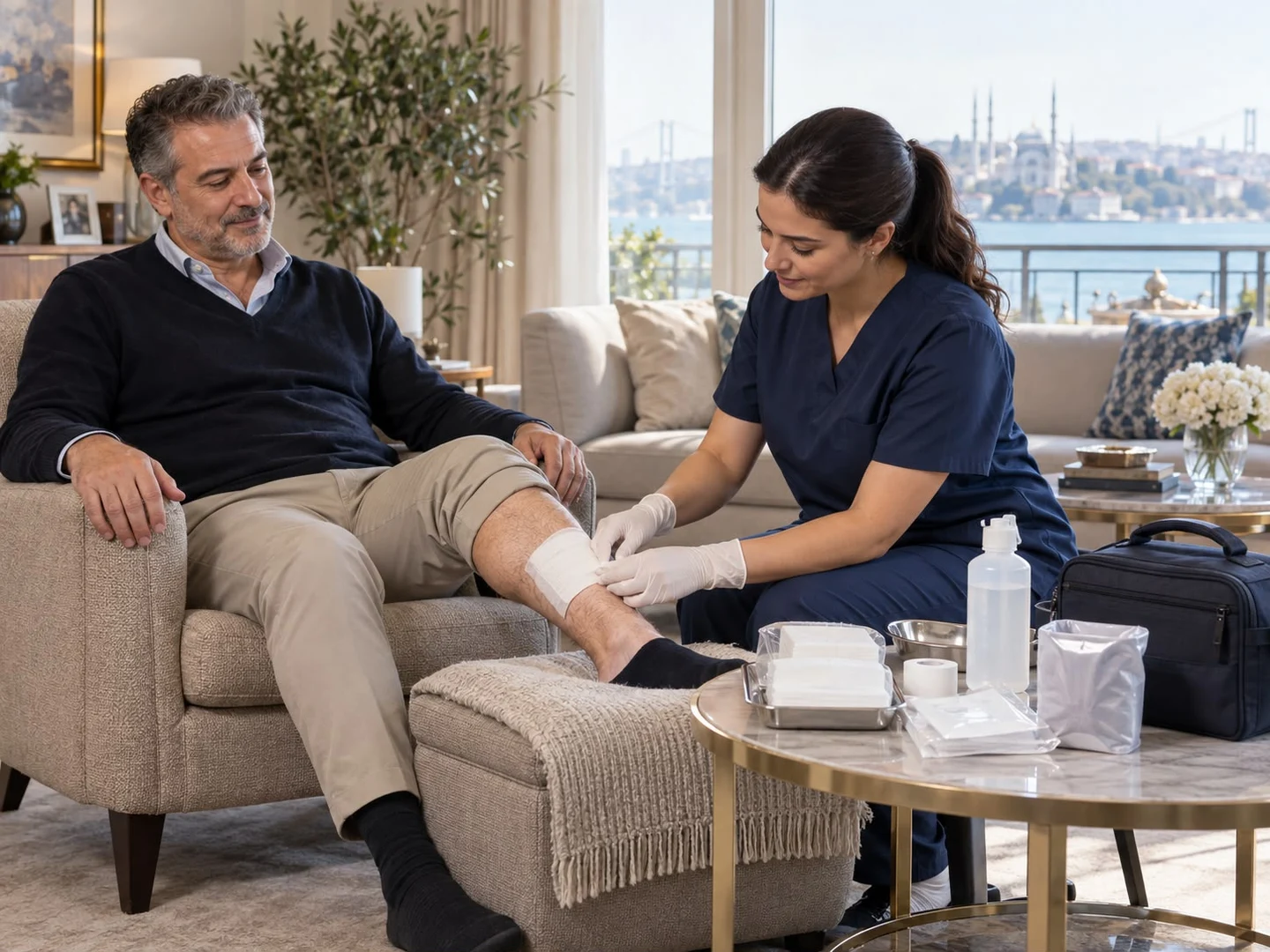 Wound dressing care at home, illustrative image